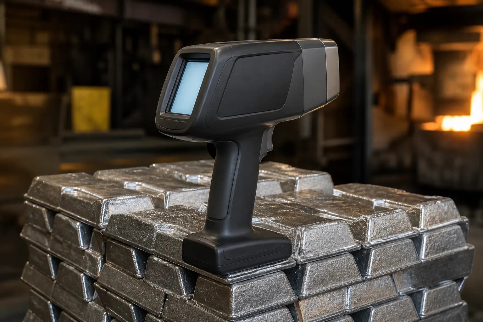 Külçe lehim istifi üzerinde el tipi XRF spektrometre cihazı